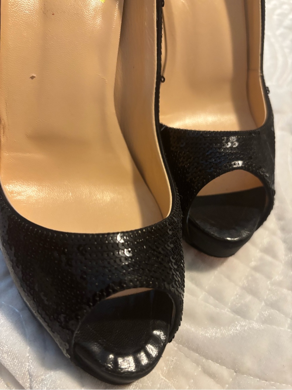Vintage Christian Louboutin Black Sequin Peep-Toe Stiletto Pumps - Picture 4 of 8